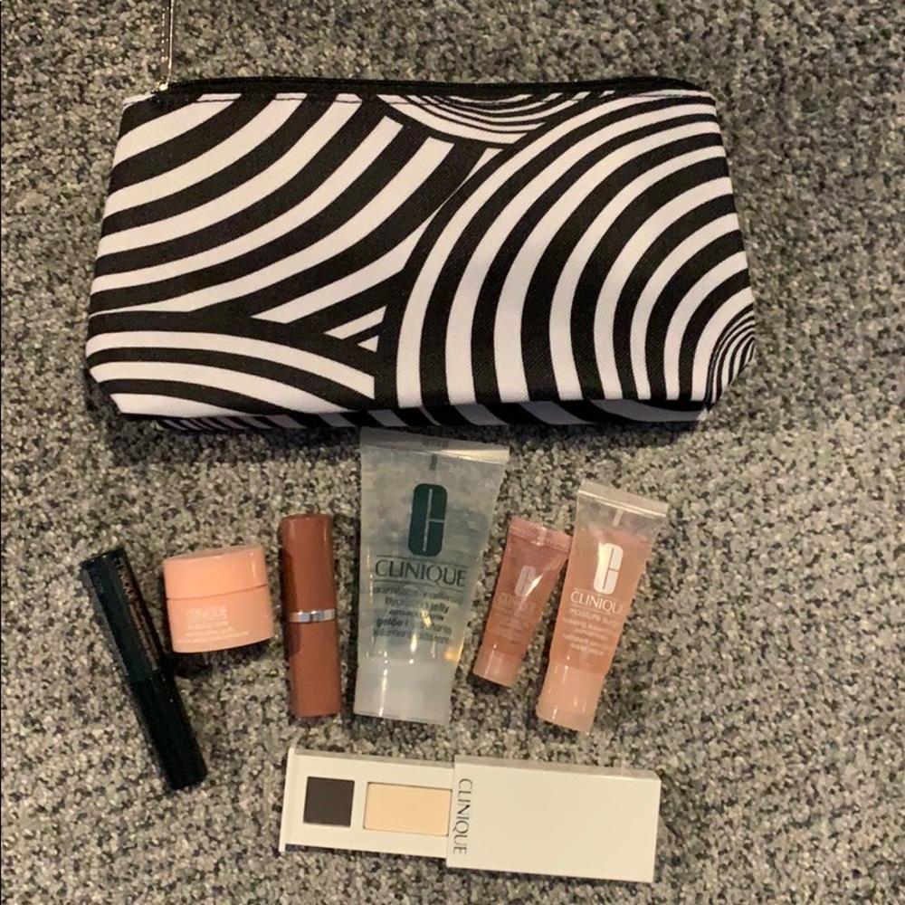 Clinique makeup bag with makeup